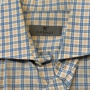 Canali Men’s Blue & Beige Plaid Dress Shirt 16.5 34
Made in Italy